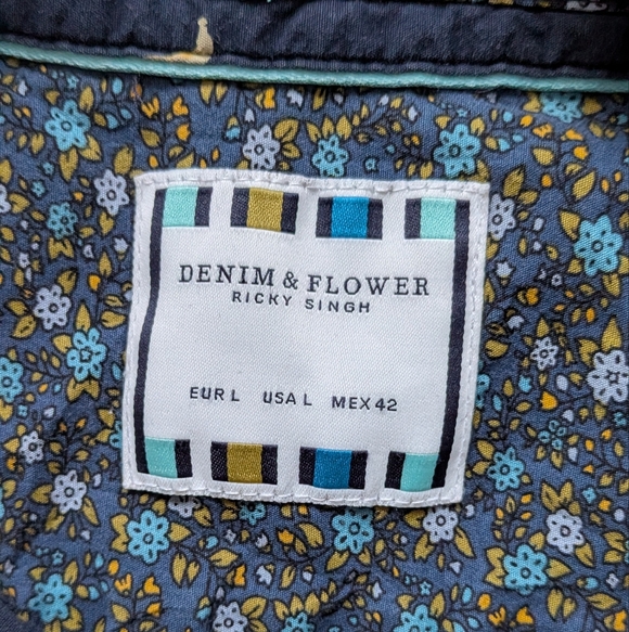 Denim & Flower Dark Blue Shirt with Yellow Patterns - Picture 2 of 4